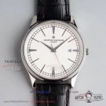 Perfect Replica Vacheron Constantin Traditionnelle Stainless Steel Smooth Bezel White Face 42mm Watch